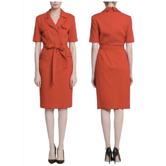 Badgley Mischka Red Belt Loop Tie Waist Day Dress Size 10 - Picture 1 of 10